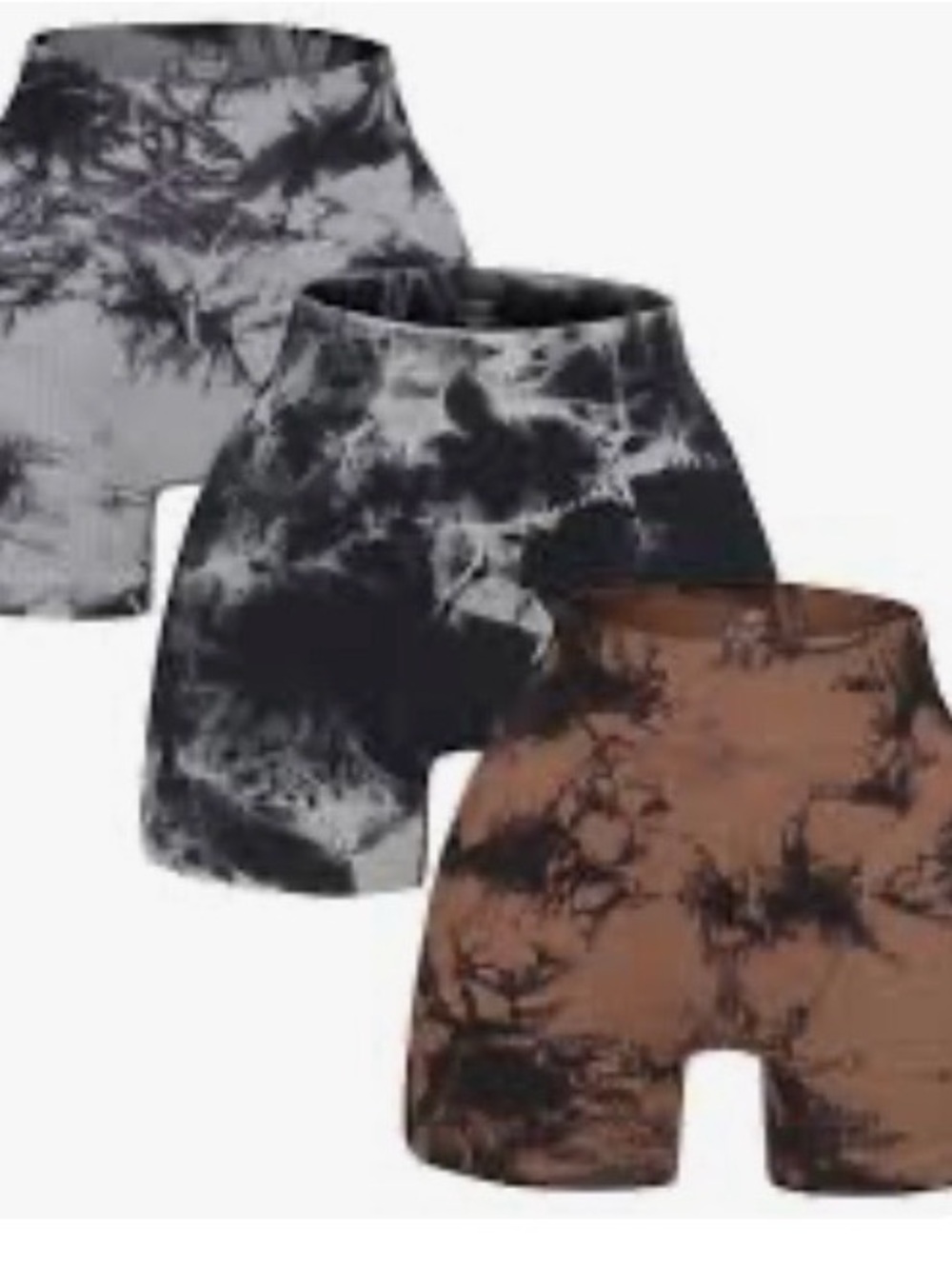 Tie-Dye High-Waist Bike Shorts - Black, Gray, Brown